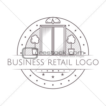 Vector illustration of vintage elevator round icon with text