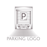 Vector illustration of parking garage icon with text