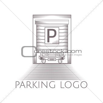 Vector illustration of parking garage icon with text