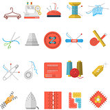 Flat icons vector collection of sewing items