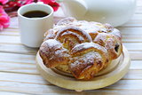traditional French brioche pastry with powdered sugar