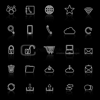 Communication line icons with reflect on black background