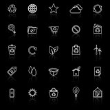 Ecology line icons with reflect on black background