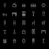 Furniture line icons with reflect on black background