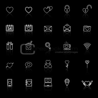 Love line icons with reflect on black background