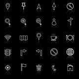Map line icons with reflect on black background