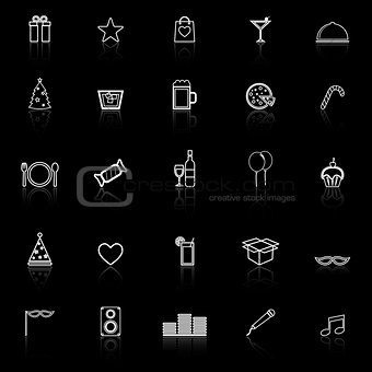 Party line icons with reflect on black background