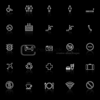 Public line icons with reflect on black background