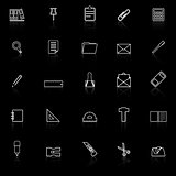 Stationery line icons with reflect on black background