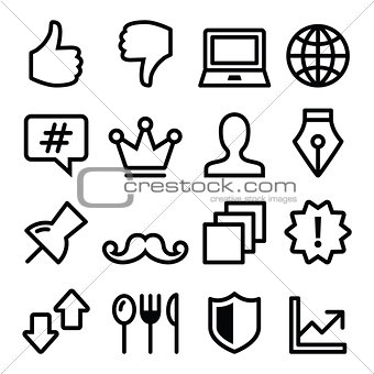 Web menu navigation line icons - social media, technology