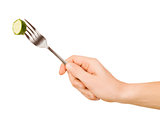 Hand Holding Spoon On White Background
