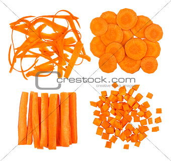 collection of slices of carrot isolated on white background