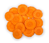 slices of fresh carrots on a white background