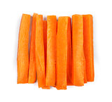 slices of fresh carrots on a white background