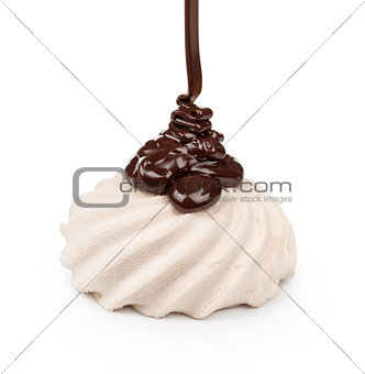 Chocolate covered marshmallows isolated on white background