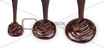 Collection of hot chocolate flows on an isolated white backgroun