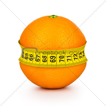 orange tightened measuring tape on a white background. Concept s