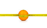 orange tightened measuring tape on a white background. concept o