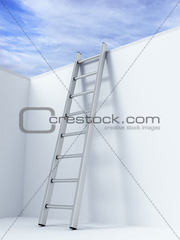 Ladder on wall in front of sky