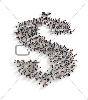 Large group of people forming the symbol of a dollar sign. Conce