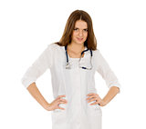 Female doctor wearing a white coat and stethoscope