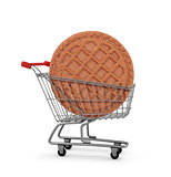 chocolate cookies of shopping cards on white isolation. concept 
