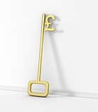 Gold Key with Pound Symbol Isolated on the wall.