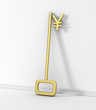 Gold Key with RMB Symbol Isolated on the wall.