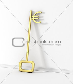 Gold Key with Euro Symbol Isolated on the wall.