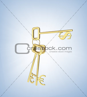  Set of keys with currency sign.