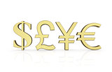 Golden currency symbols isolated on white with clipping path. Sa