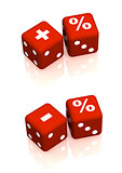 Red playing boxes with symbols plus, minus and percent