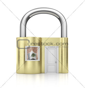 illustration of small lock with key, over white background