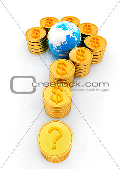Question mark in the form of gold coins with dollar sign 