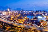 container terminal and stonecutter bridge in Hong Kong