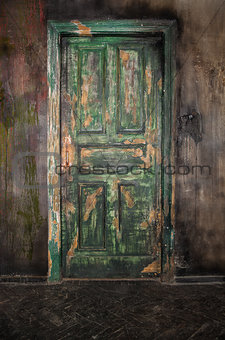 Closed old wooden door