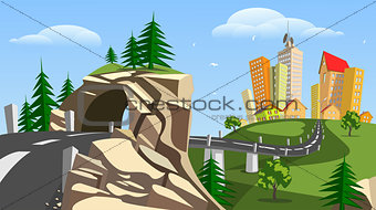 Vector city surrounded by nature landscape