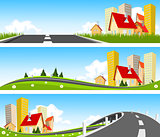 City and way through nature banner