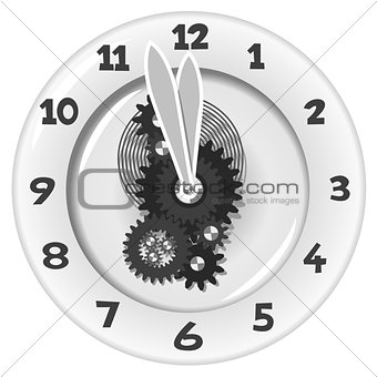 White clock. Five minutes to twelve