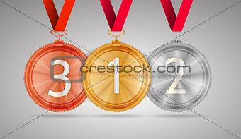 Vector illustration of gold, silver and bronze medal