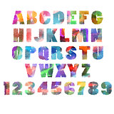 Alphabet letters with watercolor or aquarelle texture. Font. Vector illustration.