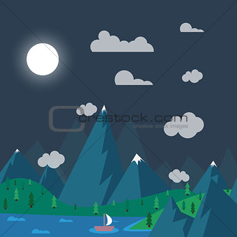 natural landscape in nighttime (the style of flat)