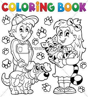 Coloring book children with pets