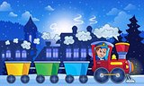 Winter town with train