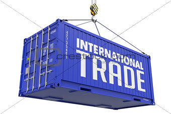 International Trade - Blue Hanging Cargo Container.