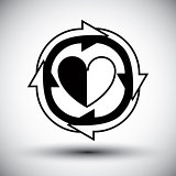 Heart surrounded by arrows vector simple single color icon. 