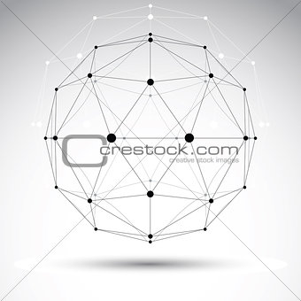 3D polygonal geometric wireframe object, vector abstract design 