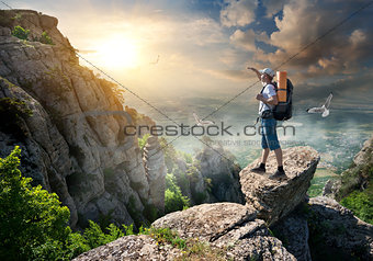 Tourist on rocks