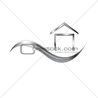 Metallic logo with wave and house symbol
