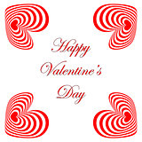 Design Valentines Day card with striped red hearts